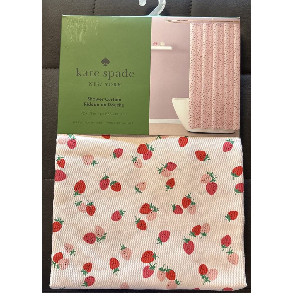 NEW Kate Spade Shower Curtain Pink Red Strawberry Strawberries 72 x 72 Fabric